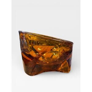 Viking Art Glass Ashtray MCM Orb tripod slant Orange Retro Vintage Glass Bowl